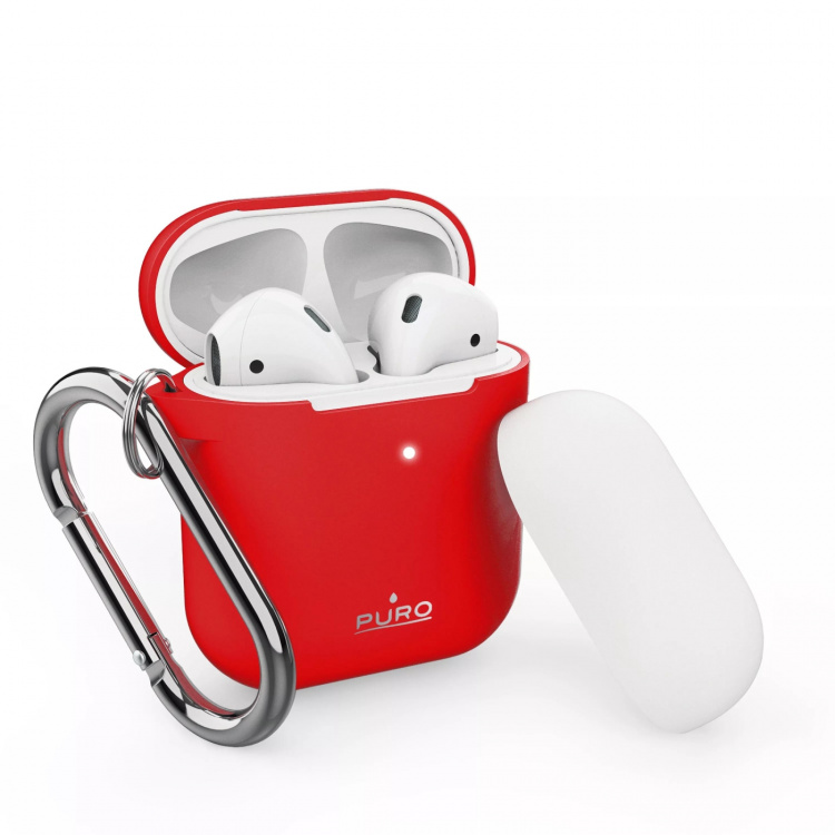Puro Silikonetui for AirPods 2016/19 m/karabinkrok, rød