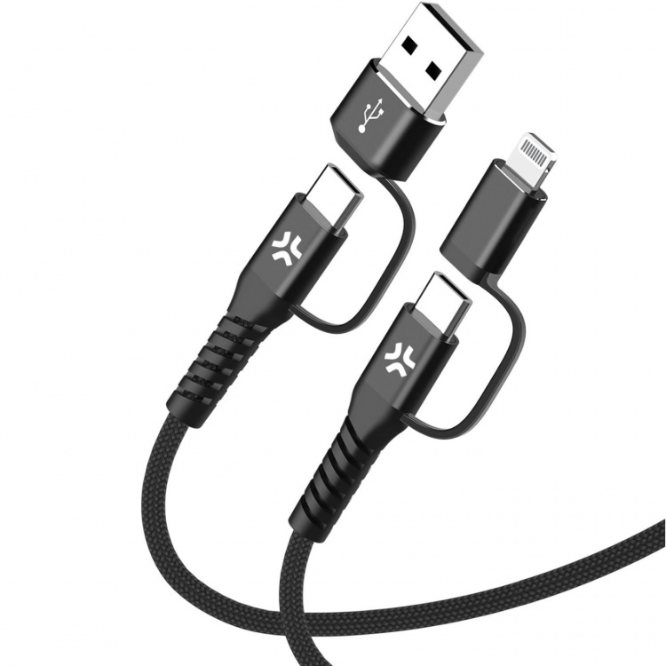 Celly 4-i-1-kabel USB-C/USB-A til USB-C/Lightning Max 60W 2 m svart Celly 4-i-1-kabel USB-C/USB-A til USB-C/Lightning Max 60W 2 m svart