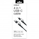 Celly 4-i-1-kabel USB-C/USB-A til USB-C/Lightning Max 60W 2 m svart Celly 4-i-1-kabel USB-C/USB-A til USB-C/Lightning Max 60W 2 m svart