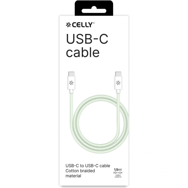 Celly USB-C til USB-C-kabel 60W 1,5 m grønn Celly USB-C til USB-C-kabel 60W 1,5 m grønn