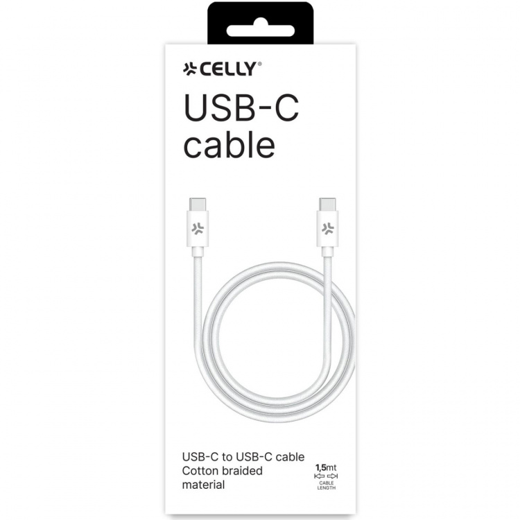 Celly USB-C til USB-C-kabel 60W 1,5 m hvit