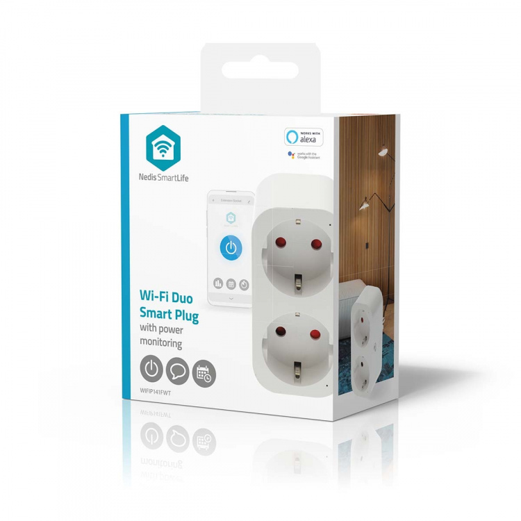 Nedis SmartLife Smart Plug | IP21 | Efektmåler | 3680 W | Type F (CEE 7/7) | 0 - 55 °C | Android™ / IOS | 2-veis | Hvit | 1 stk