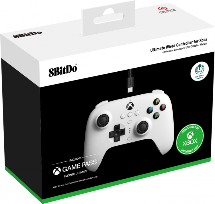 8Bitdo Ultimate Wired Controller - Hall Edition trådløs spillkontroll, hvit, Xbox/PC 8Bitdo Ultimate Wired Controller - Hall Edition trådløs spillkontroll, hvit, Xbox/PC