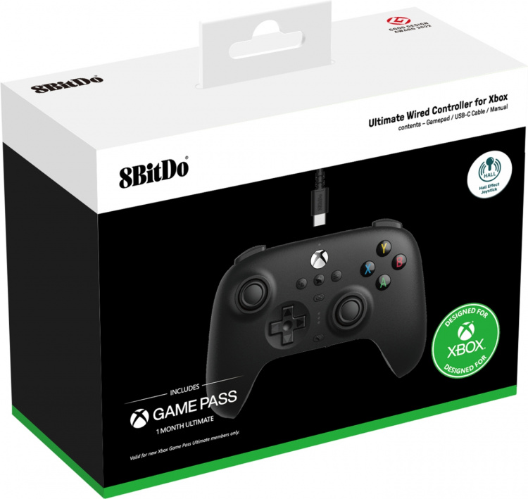 8Bitdo Ultimate Wired Controller - Hall Edition trådløs spillkontroller, svart, Xbox/PC 8Bitdo Ultimate Wired Controller - Hall Edition trådløs spillkontroller, svart, Xbox/PC
