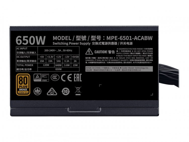 Cooler Master MWE Bronze V2 650 Strømforsyning 650Watt Cooler Master MWE Bronze V2 650 Strømforsyning 650Watt