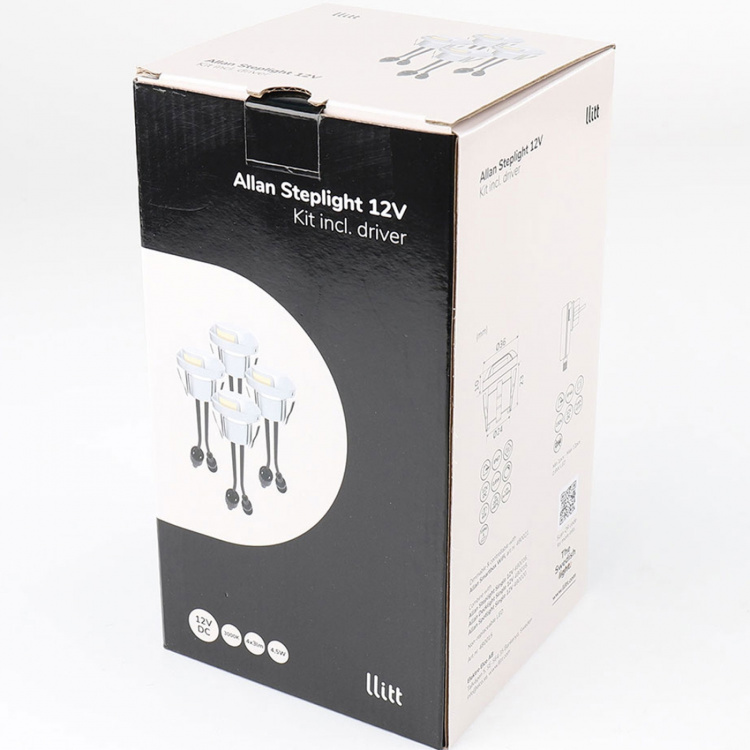 Llitt Allan Steplight-sett 4-pk inkl. strømadapter 12V 3000K 5lm IP67 Llitt Allan Steplight-sett 4-pk inkl. strømadapter 12V 3000K 5lm IP67