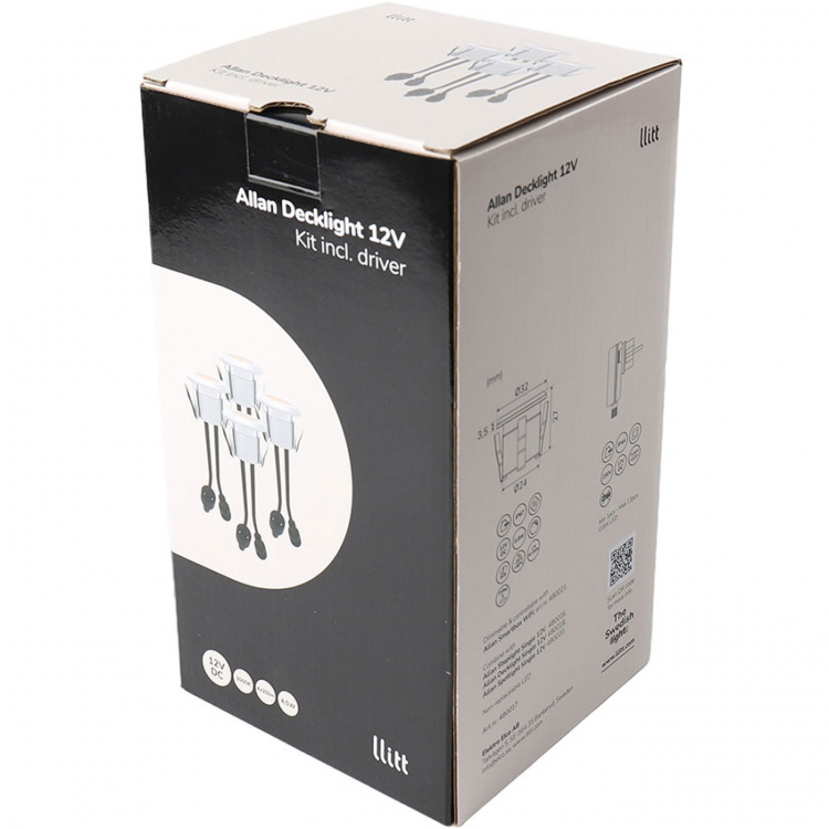 Llitt Allan Decklight-sett 4-pk inkl. strømadapter 12V 3000K 10lm IP67