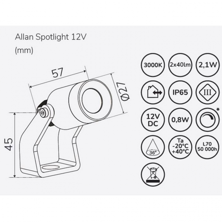 Llitt Allan Spotlight 1-pk 12V 3000K 10lm IP67 Llitt Allan Spotlight 1-pk 12V 3000K 10lm IP67