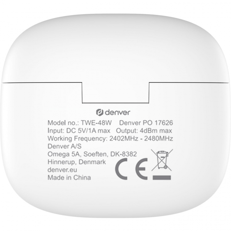 Denver TWE-48W True wireless Bluetooth-hodetelefoner med ladeetui Denver TWE-48W True wireless Bluetooth-hodetelefoner med ladeetui