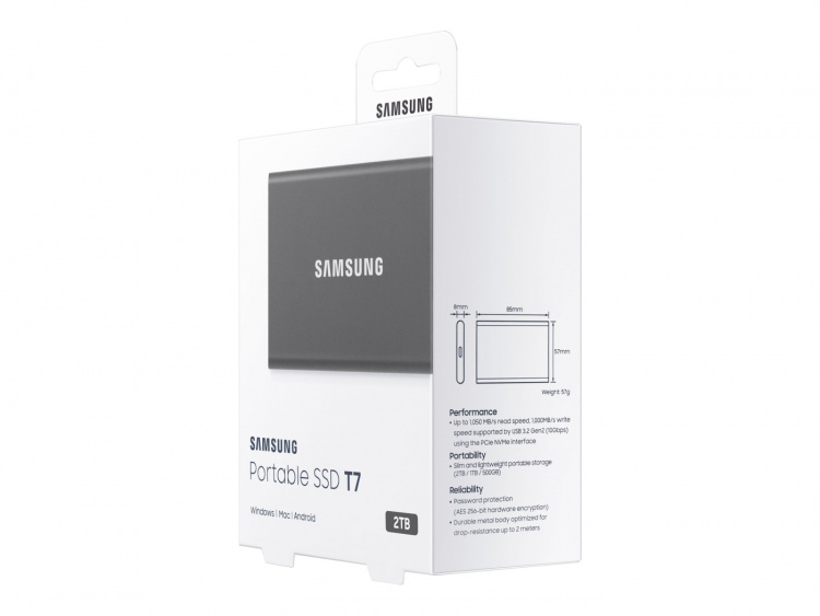 Samsung Bærbar SSD T7 SSD MU-PC2T0T 2 TB USB 3.2 Gen 2 Samsung Bærbar SSD T7 SSD MU-PC2T0T 2 TB USB 3.2 Gen 2