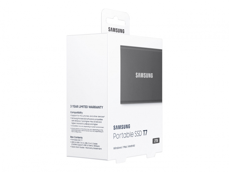 Samsung Bærbar SSD T7 SSD MU-PC2T0T 2 TB USB 3.2 Gen 2 Samsung Bærbar SSD T7 SSD MU-PC2T0T 2 TB USB 3.2 Gen 2