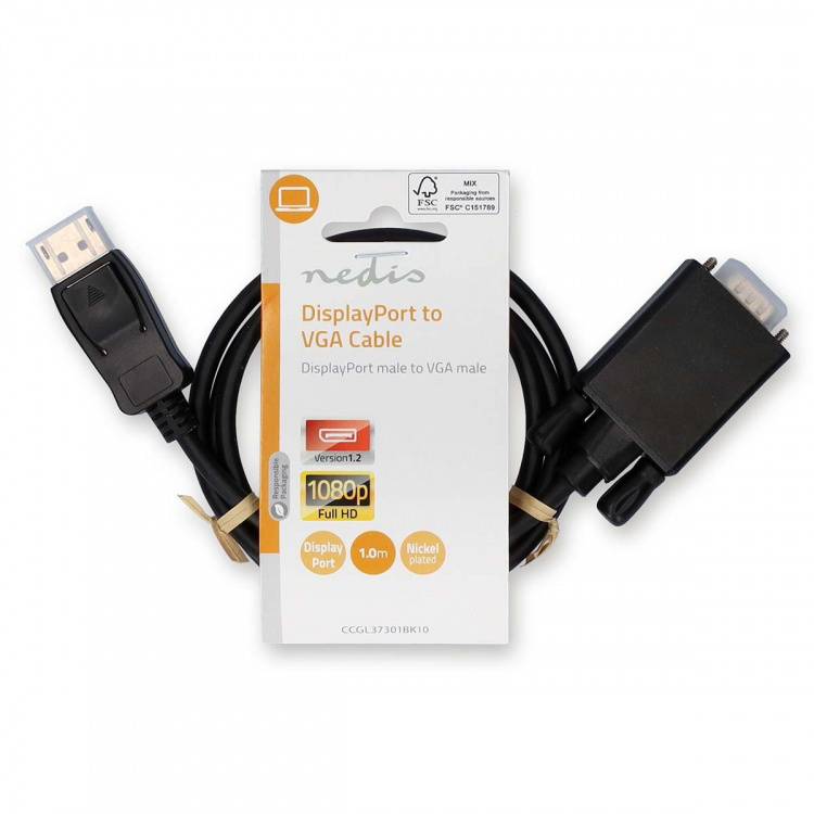 Nedis VGA-kabel | DisplayPort Han | VGA Han | Nikkel belagt | Maksimum oppløsning: 1080p | 1.00 m | Rund | PVC | Sort | Label Nedis VGA-kabel | DisplayPort Han | VGA Han | Nikkel belagt | Maksimum oppløsning: 1080p | 1.00 m | Rund | PVC | Sort | Label