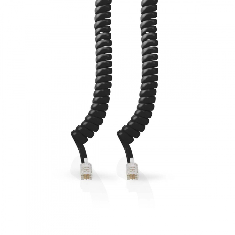 Nedis Telecom Cable | RJ10 Han | RJ10 Han | 2.00 m | Kabelutforming: Opprullet | Kabeltype: RJ10 | Sort | Boks
