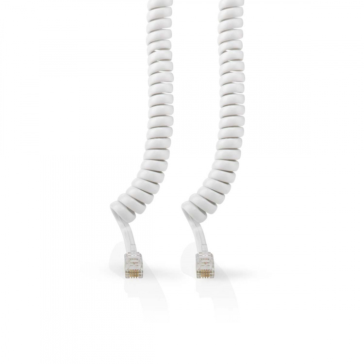Nedis Telecom Cable | RJ10 Han | RJ10 Han | 2.00 m | Kabelutforming: Opprullet | Kabeltype: RJ10 | Hvit | Boks