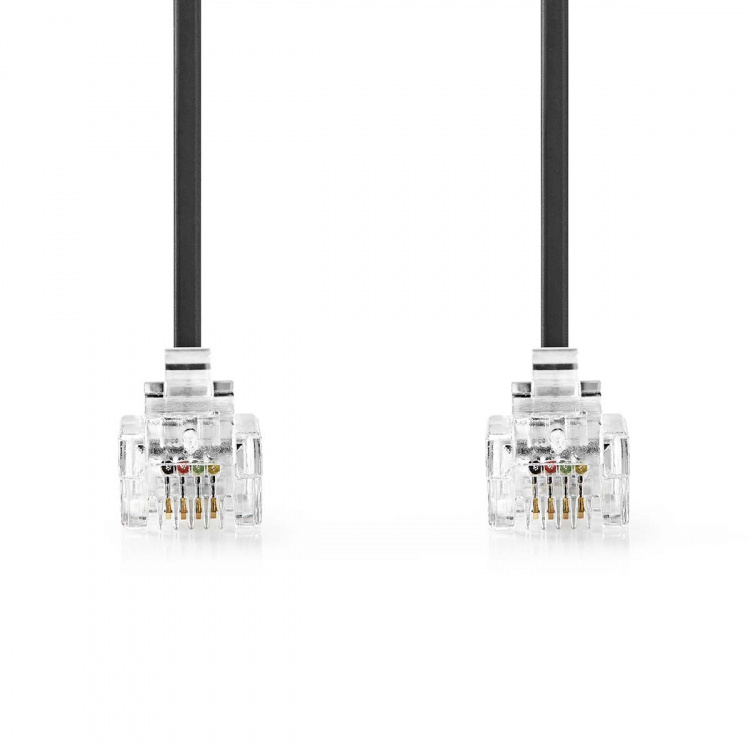 Nedis Telecom Cable | RJ11 Han | RJ11 Han | 2.00 m | Kabelutforming: Flatt | Gull belagt | Kabeltype: RJ11 | Sort | Label