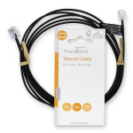 Nedis Telecom Cable | RJ11 Han | RJ11 Han | 2.00 m | Kabelutforming: Flatt | Gull belagt | Kabeltype: RJ11 | Sort | Label