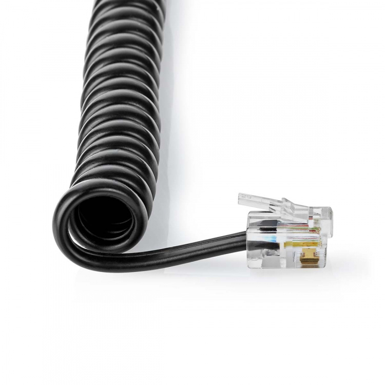 Nedis Telecom Cable | RJ10 Han | RJ10 Han | 5.00 m | Kabelutforming: Opprullet | Kabeltype: RJ10 | Sort | Konvolutt