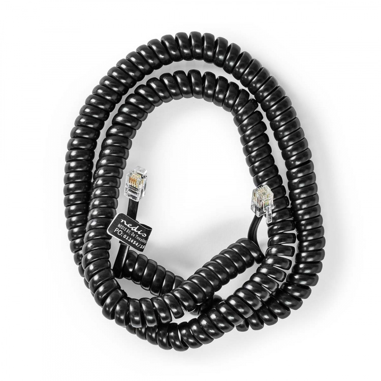 Nedis Telecom Cable | RJ10 Han | RJ10 Han | 5.00 m | Kabelutforming: Opprullet | Kabeltype: RJ10 | Sort | Konvolutt