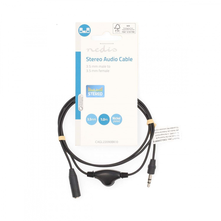 Nedis Stereo lydkabel | 3.5 mm Han | 3.5 mm Hun | Nikkel belagt | 1.00 m | Rund | Sort | Label