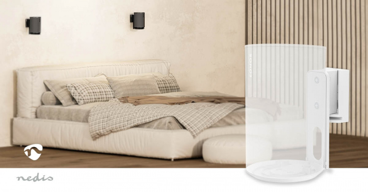 Nedis Speaker Mount | Kompatibel med: Sonos® Era100 | Vegg | 3 kg | Tilt / Vribar | Tiltbar | Roterbar | ABS / Metall | Hvit Nedis Speaker Mount | Kompatibel med: Sonos® Era100 | Vegg | 3 kg | Tilt / Vribar | Tiltbar | Roterbar | ABS / Metall | Hvit