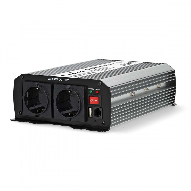 Nedis Power Inverter Modifisert sinusbølge | Inngangsspenning: 12 V DC | Enhetens strømuttak: Type F (CEE 7/3) / USB-A | 230 V AC 50 Hz | 1000 W | Topp effekt: 2000 W | Skru Terminal | Sølv