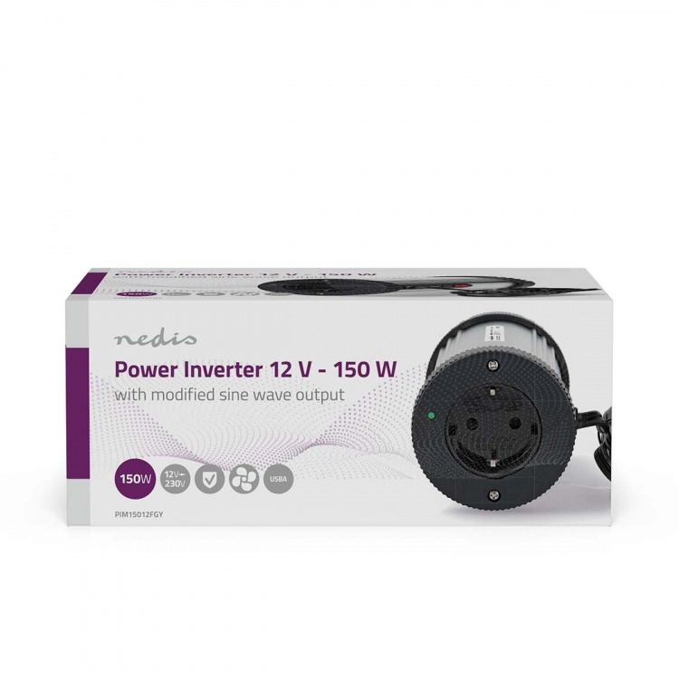 Nedis Power Inverter Modifisert sinusbølge | Inngangsspenning: 12 V DC | Enhetens strømuttak: Type F (CEE 7/3) / USB-A | 230 V AC 50 Hz | 150 W | Topp effekt: 300 W | Cigarette Lyser Plugg | Sølv Nedis Power Inverter Modifisert sinusbølge | Inngangsspenning: 12 V DC | Enhetens strømuttak: Type F (CEE 7/3) / USB-A | 230 V AC 50 Hz | 150 W | Topp effekt: 300 W | Cigarette Lyser Plugg | Sølv