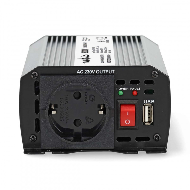 Nedis Power Inverter Modifisert sinusbølge | Inngangsspenning: 12 V DC | Enhetens strømuttak: Type F (CEE 7/3) / USB-A | 230 V AC 50 Hz | 300 W | Topp effekt: 600 W | Batteriklemmene + Sigarettenner | Sølv Nedis Power Inverter Modifisert sinusbølge | Inngangsspenning: 12 V DC | Enhetens strømuttak: Type F (CEE 7/3) / USB-A | 230 V AC 50 Hz | 300 W | Topp effekt: 600 W | Batteriklemmene + Sigarettenner | Sølv