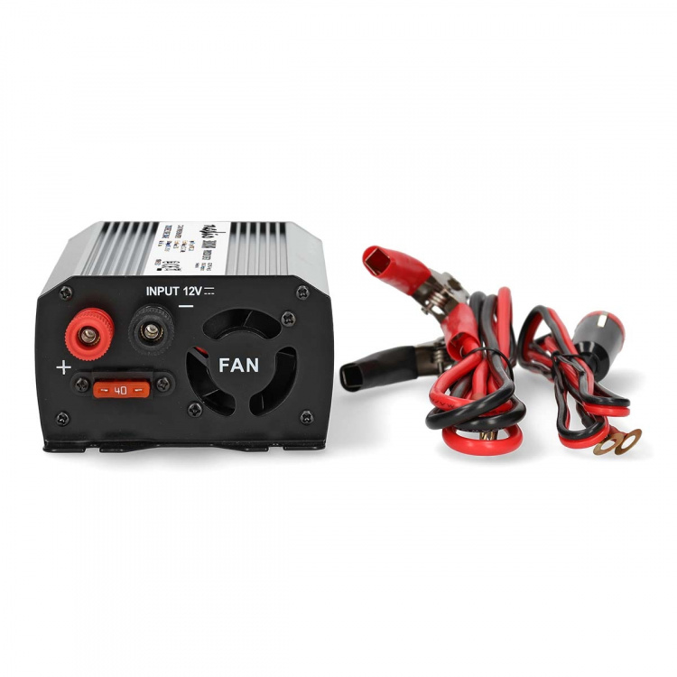 Nedis Power Inverter Modifisert sinusbølge | Inngangsspenning: 12 V DC | Enhetens strømuttak: Type F (CEE 7/3) / USB-A | 230 V AC 50 Hz | 300 W | Topp effekt: 600 W | Batteriklemmene + Sigarettenner | Sølv Nedis Power Inverter Modifisert sinusbølge | Inngangsspenning: 12 V DC | Enhetens strømuttak: Type F (CEE 7/3) / USB-A | 230 V AC 50 Hz | 300 W | Topp effekt: 600 W | Batteriklemmene + Sigarettenner | Sølv