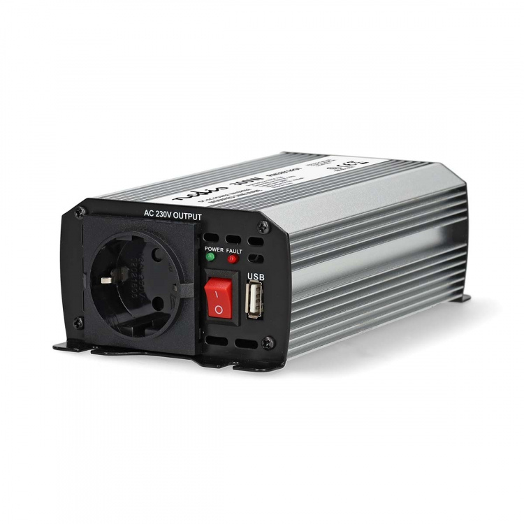 Nedis Power Inverter Modifisert sinusbølge | Inngangsspenning: 12 V DC | Enhetens strømuttak: Type F (CEE 7/3) / USB-A | 230 V AC 50 Hz | 300 W | Topp effekt: 600 W | Batteriklemmene + Sigarettenner | Sølv Nedis Power Inverter Modifisert sinusbølge | Inngangsspenning: 12 V DC | Enhetens strømuttak: Type F (CEE 7/3) / USB-A | 230 V AC 50 Hz | 300 W | Topp effekt: 600 W | Batteriklemmene + Sigarettenner | Sølv