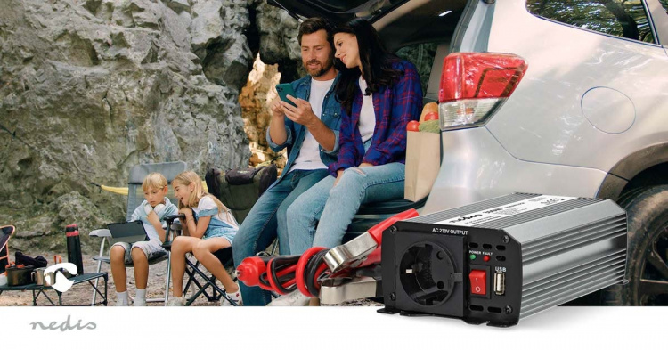 Nedis Power Inverter Modifisert sinusbølge | Inngangsspenning: 12 V DC | Enhetens strømuttak: Type F (CEE 7/3) / USB-A | 230 V AC 50 Hz | 300 W | Topp effekt: 600 W | Batteriklemmene + Sigarettenner | Sølv Nedis Power Inverter Modifisert sinusbølge | Inngangsspenning: 12 V DC | Enhetens strømuttak: Type F (CEE 7/3) / USB-A | 230 V AC 50 Hz | 300 W | Topp effekt: 600 W | Batteriklemmene + Sigarettenner | Sølv