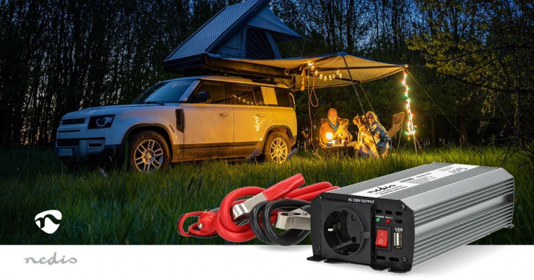 Nedis Power Inverter Modifisert sinusbølge | Inngangsspenning: 12 V DC | Enhetens strømuttak: Type F (CEE 7/3) / USB-A | 230 V AC 50 Hz | 600 W | Topp effekt: 1200 W | Batteriklemmene + Sigarettenner | Sølv Nedis Power Inverter Modifisert sinusbølge | Inngangsspenning: 12 V DC | Enhetens strømuttak: Type F (CEE 7/3) / USB-A | 230 V AC 50 Hz | 600 W | Topp effekt: 1200 W | Batteriklemmene + Sigarettenner | Sølv