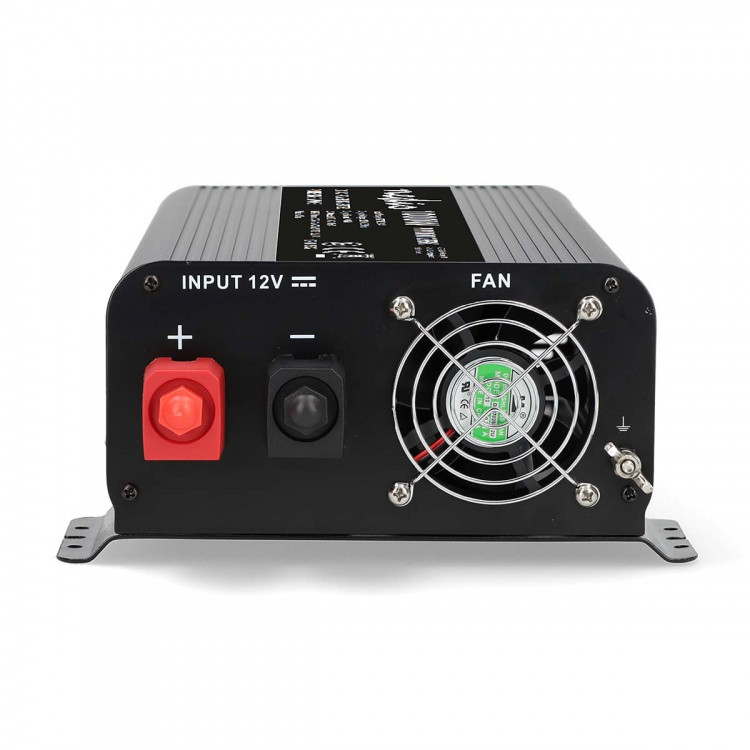 Nedis Power Inverter Pure Sine Wave | Inngangsspenning: 12 V DC | Enhetens strømuttak: Type F (CEE 7/3) / USB-A / 1x USB-C™ | 230 V AC 50 Hz | 1000 W | Topp effekt: 2000 W | Skru Terminal | Pure Sine Wave | Sikring | Sort