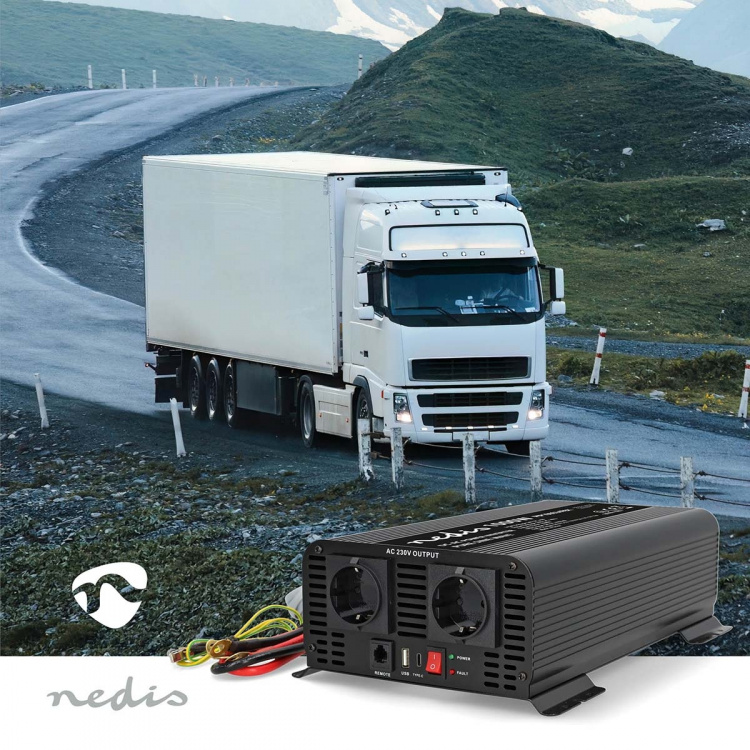 Nedis Power Inverter Pure Sine Wave | Inngangsspenning: 24 V DC | Enhetens strømuttak: Type F (CEE 7/3) / USB-A / 1x USB-C™ | 230 V AC 50 Hz | 1000 W | Topp effekt: 2000 W | Skru Terminal | Pure Sine Wave | Sikring | Sort Nedis Power Inverter Pure Sine Wave | Inngangsspenning: 24 V DC | Enhetens strømuttak: Type F (CEE 7/3) / USB-A / 1x USB-C™ | 230 V AC 50 Hz | 1000 W | Topp effekt: 2000 W | Skru Terminal | Pure Sine Wave | Sikring | Sort