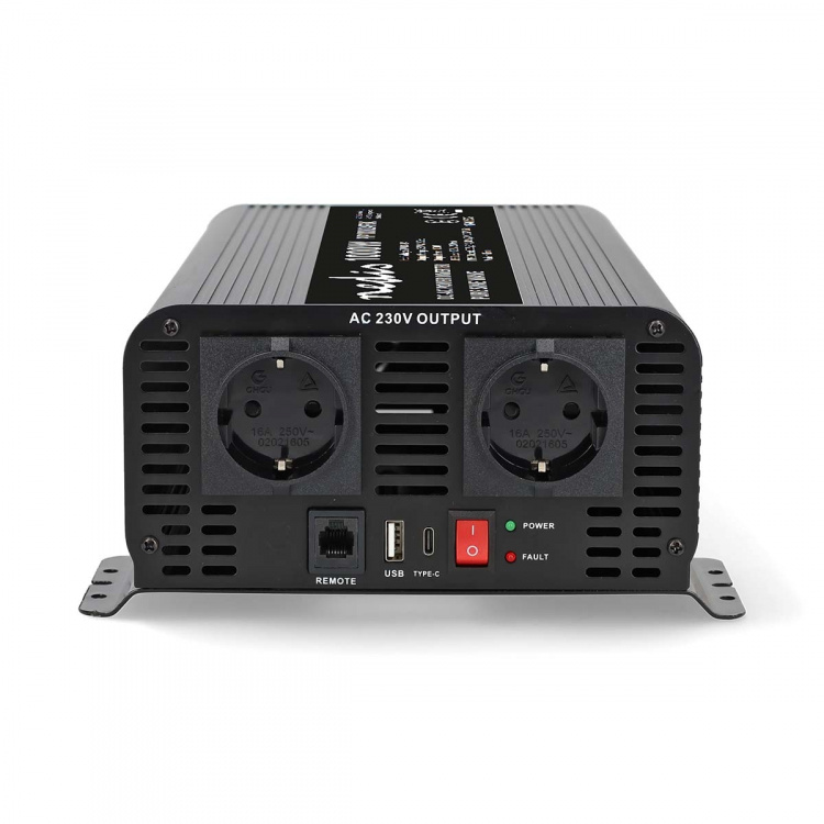 Nedis Power Inverter Pure Sine Wave | Inngangsspenning: 24 V DC | Enhetens strømuttak: Type F (CEE 7/3) / USB-A / 1x USB-C™ | 230 V AC 50 Hz | 1000 W | Topp effekt: 2000 W | Skru Terminal | Pure Sine Wave | Sikring | Sort Nedis Power Inverter Pure Sine Wave | Inngangsspenning: 24 V DC | Enhetens strømuttak: Type F (CEE 7/3) / USB-A / 1x USB-C™ | 230 V AC 50 Hz | 1000 W | Topp effekt: 2000 W | Skru Terminal | Pure Sine Wave | Sikring | Sort