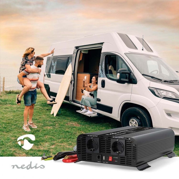 Nedis Power Inverter Pure Sine Wave | Inngangsspenning: 12 V DC | Enhetens strømuttak: Type F (CEE 7/3) / USB-A / 1x USB-C™ | 230 V AC 50 Hz | 2000 W | Topp effekt: 4000 W | Skru Terminal | Pure Sine Wave | Sikring | Sort Nedis Power Inverter Pure Sine Wave | Inngangsspenning: 12 V DC | Enhetens strømuttak: Type F (CEE 7/3) / USB-A / 1x USB-C™ | 230 V AC 50 Hz | 2000 W | Topp effekt: 4000 W | Skru Terminal | Pure Sine Wave | Sikring | Sort