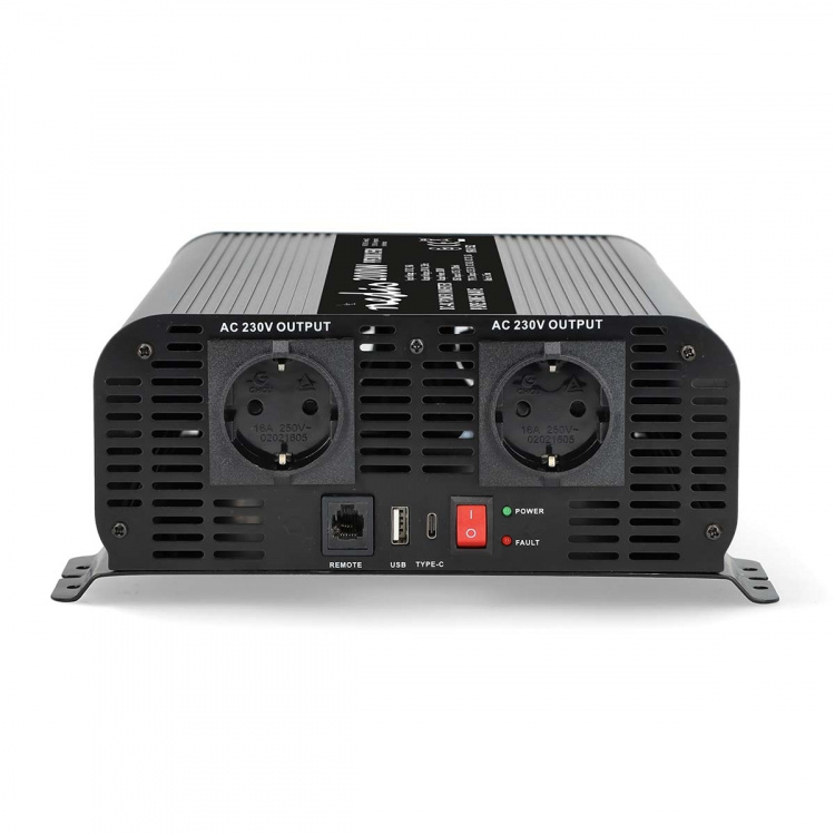 Nedis Power Inverter Pure Sine Wave | Inngangsspenning: 12 V DC | Enhetens strømuttak: Type F (CEE 7/3) / USB-A / 1x USB-C™ | 230 V AC 50 Hz | 2000 W | Topp effekt: 4000 W | Skru Terminal | Pure Sine Wave | Sikring | Sort Nedis Power Inverter Pure Sine Wave | Inngangsspenning: 12 V DC | Enhetens strømuttak: Type F (CEE 7/3) / USB-A / 1x USB-C™ | 230 V AC 50 Hz | 2000 W | Topp effekt: 4000 W | Skru Terminal | Pure Sine Wave | Sikring | Sort