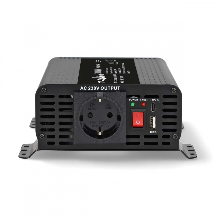 Nedis Power Inverter Pure Sine Wave | Inngangsspenning: 12 V DC | Enhetens strømuttak: Type F (CEE 7/3) / USB-A / 1x USB-C™ | 230 V AC 50 Hz | 300 W | Topp effekt: 600 W | Skru Terminal | Pure Sine Wave | Sikring | Sort Nedis Power Inverter Pure Sine Wave | Inngangsspenning: 12 V DC | Enhetens strømuttak: Type F (CEE 7/3) / USB-A / 1x USB-C™ | 230 V AC 50 Hz | 300 W | Topp effekt: 600 W | Skru Terminal | Pure Sine Wave | Sikring | Sort