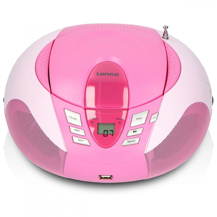 Lenco Bærbar FM-radio, CD- og USB-spiller Rosa Lenco Bærbar FM-radio, CD- og USB-spiller Rosa