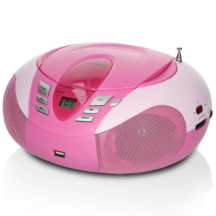 Lenco Bærbar FM-radio, CD- og USB-spiller Rosa Lenco Bærbar FM-radio, CD- og USB-spiller Rosa