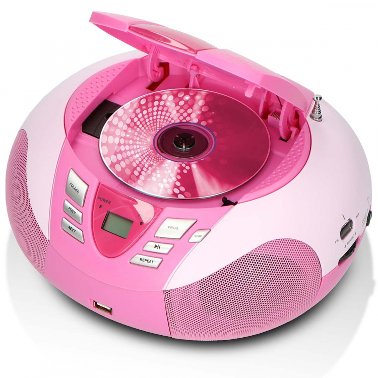 Lenco Bærbar FM-radio, CD- og USB-spiller Rosa Lenco Bærbar FM-radio, CD- og USB-spiller Rosa
