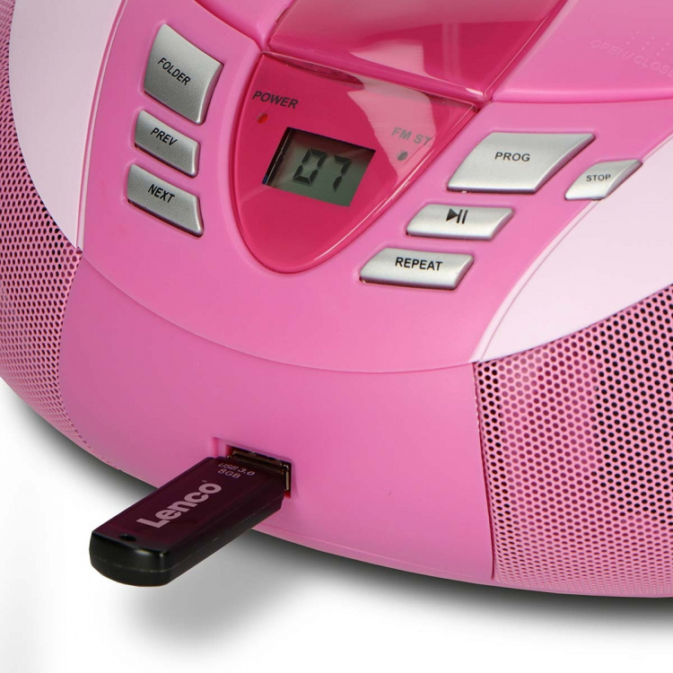 Lenco Bærbar FM-radio, CD- og USB-spiller Rosa Lenco Bærbar FM-radio, CD- og USB-spiller Rosa