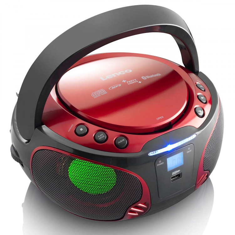 Lenco Bærbar FM-radio CD / MP3 / USB / Bluetooth-spiller® med LED-belysning rød