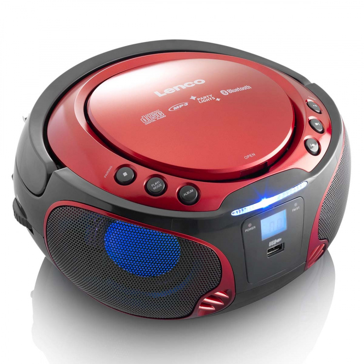 Lenco Bærbar FM-radio CD / MP3 / USB / Bluetooth-spiller® med LED-belysning rød
