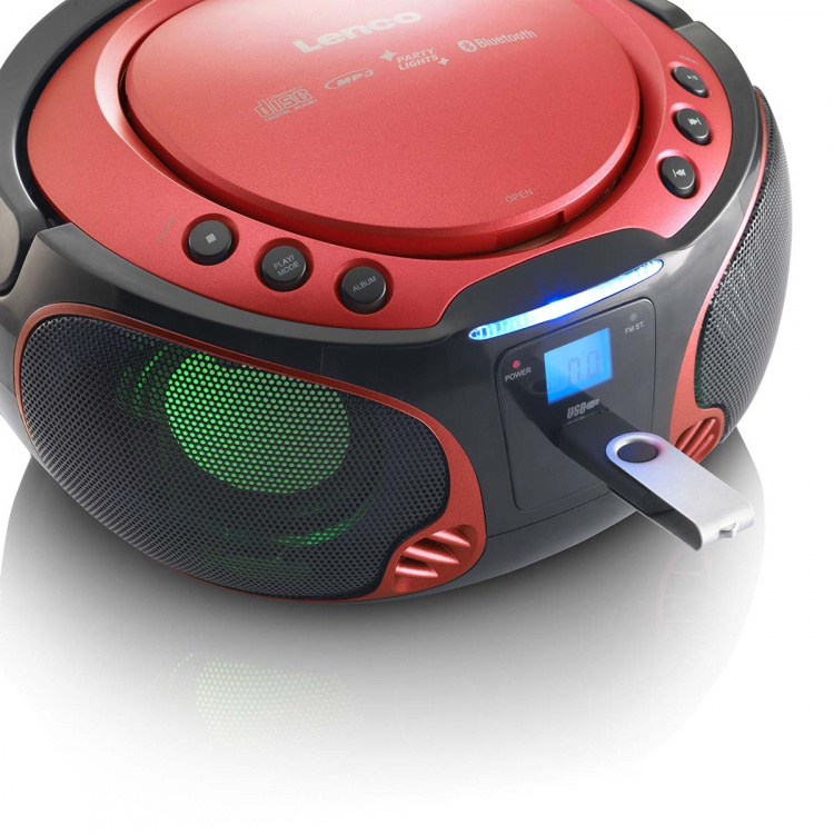 Lenco Bærbar FM-radio CD / MP3 / USB / Bluetooth-spiller® med LED-belysning rød