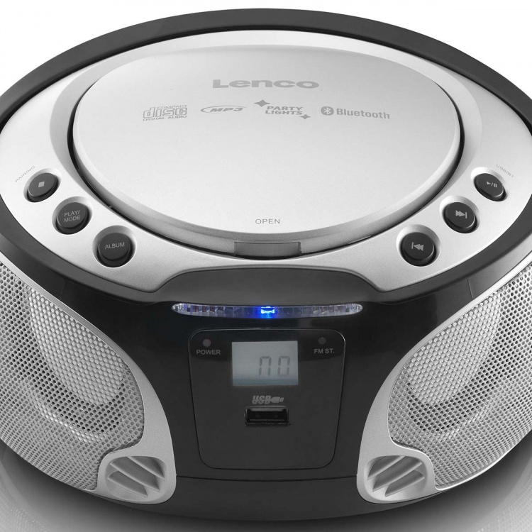 Lenco SCD-550SI bærbar FM-radio CD / MP3 / USB / Bluetooth-spiller® med LED-belysning sølv