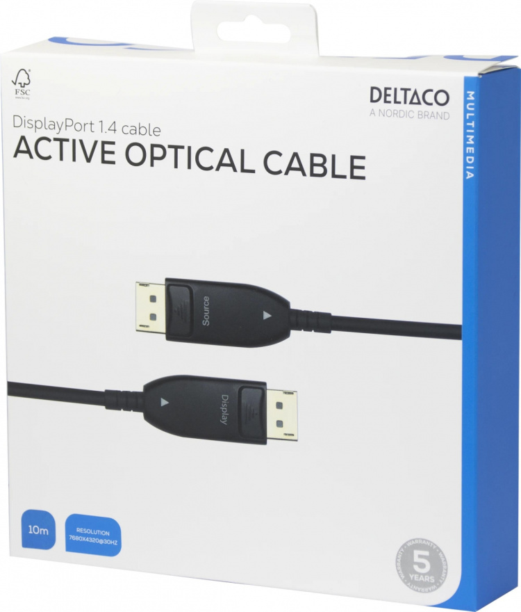 DELTACO Displayport 1.4-kabel, AOC, 8K@30Hz, 10m, svart