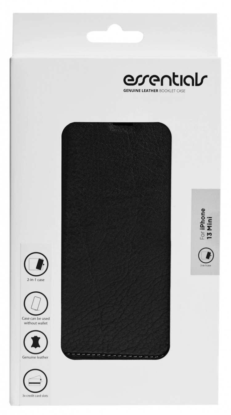 Essentials iPhone 13 Mini leather wallet, detachable, Black