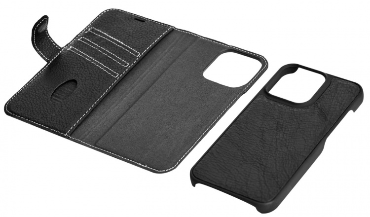 Essentials iPhone 13 Pro Max leather wallet, detachable,Black