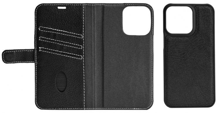 Essentials iPhone 13 Pro Max leather wallet, detachable,Black