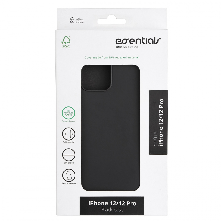 Essentials iPhone 12/12 Pro recycled TPU cover, black